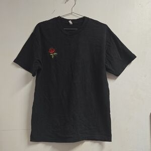 Black T-Shirt with Rose Embroidery